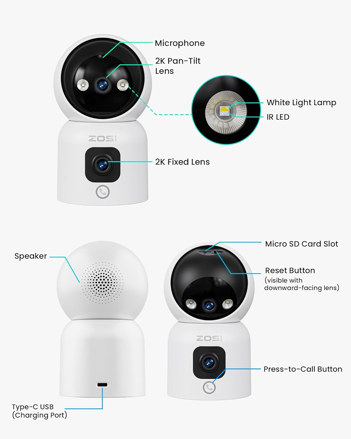 Überwachungskamera mit Dual-Objektiv und KI-Erkennung, Weiss 3MP+3MP Dual Kamera