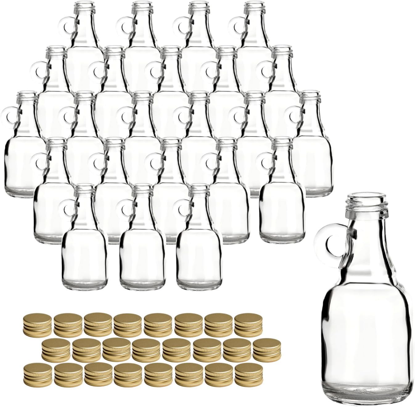 Mini-Henkelflaschen-Set (24 Stück), Goldfarben - Deckel 24 Stück/50ml