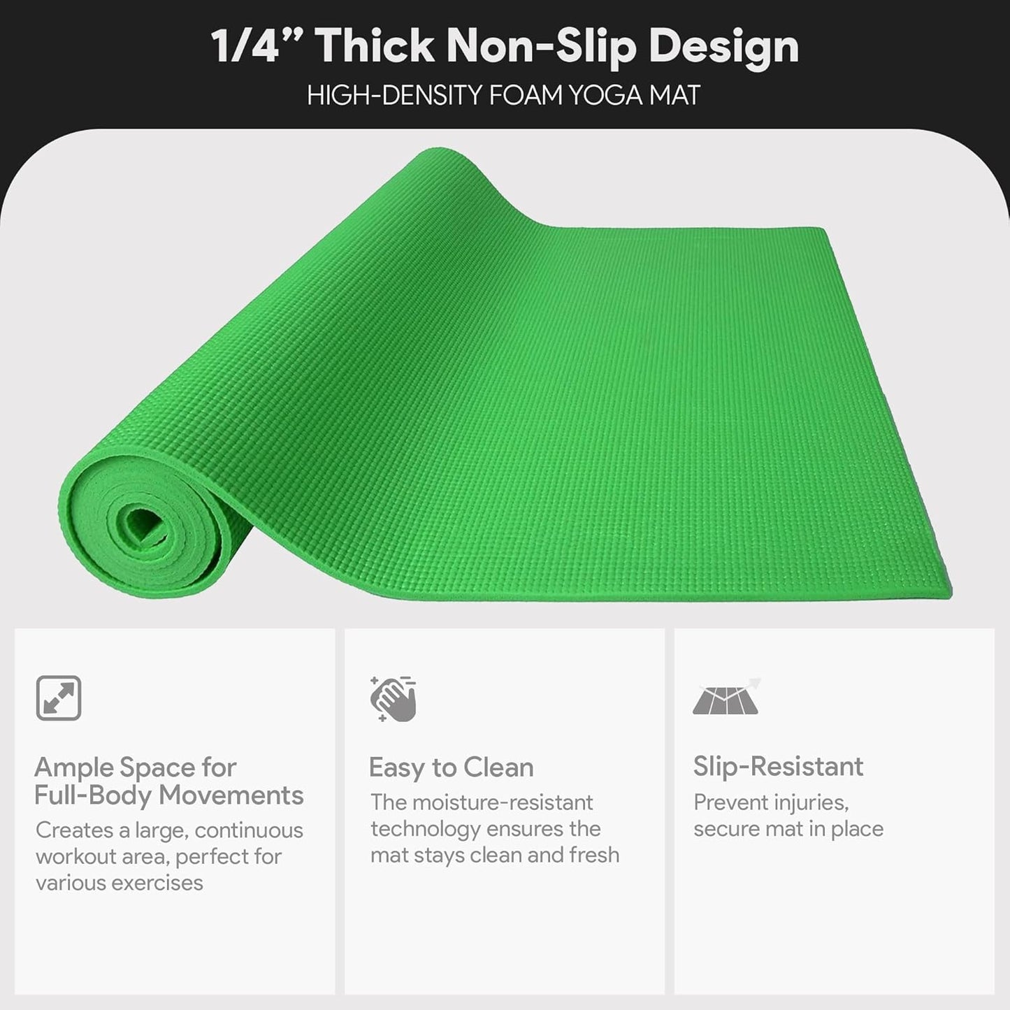 Yogamatte mit Tragegurt, 1/4" grün