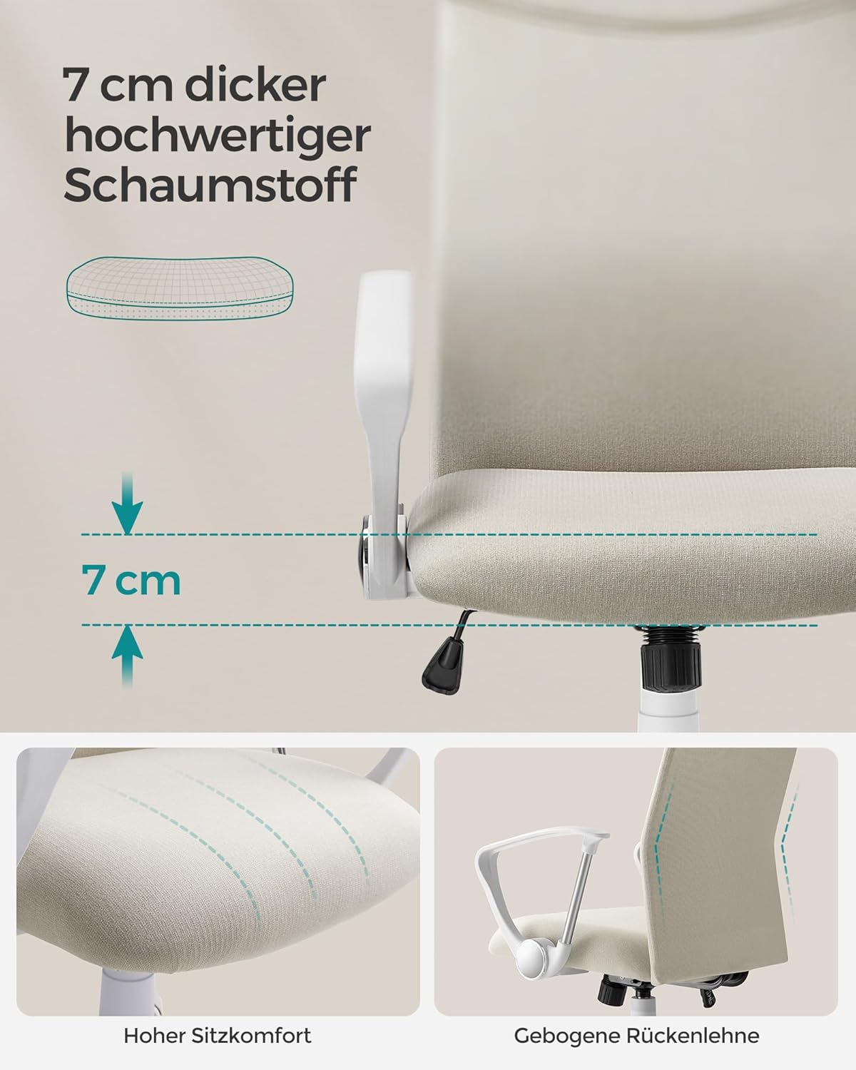 Ergonomischer Bürostuhl, höhenverstellbar, neigbar, Cappuccinobeige 1