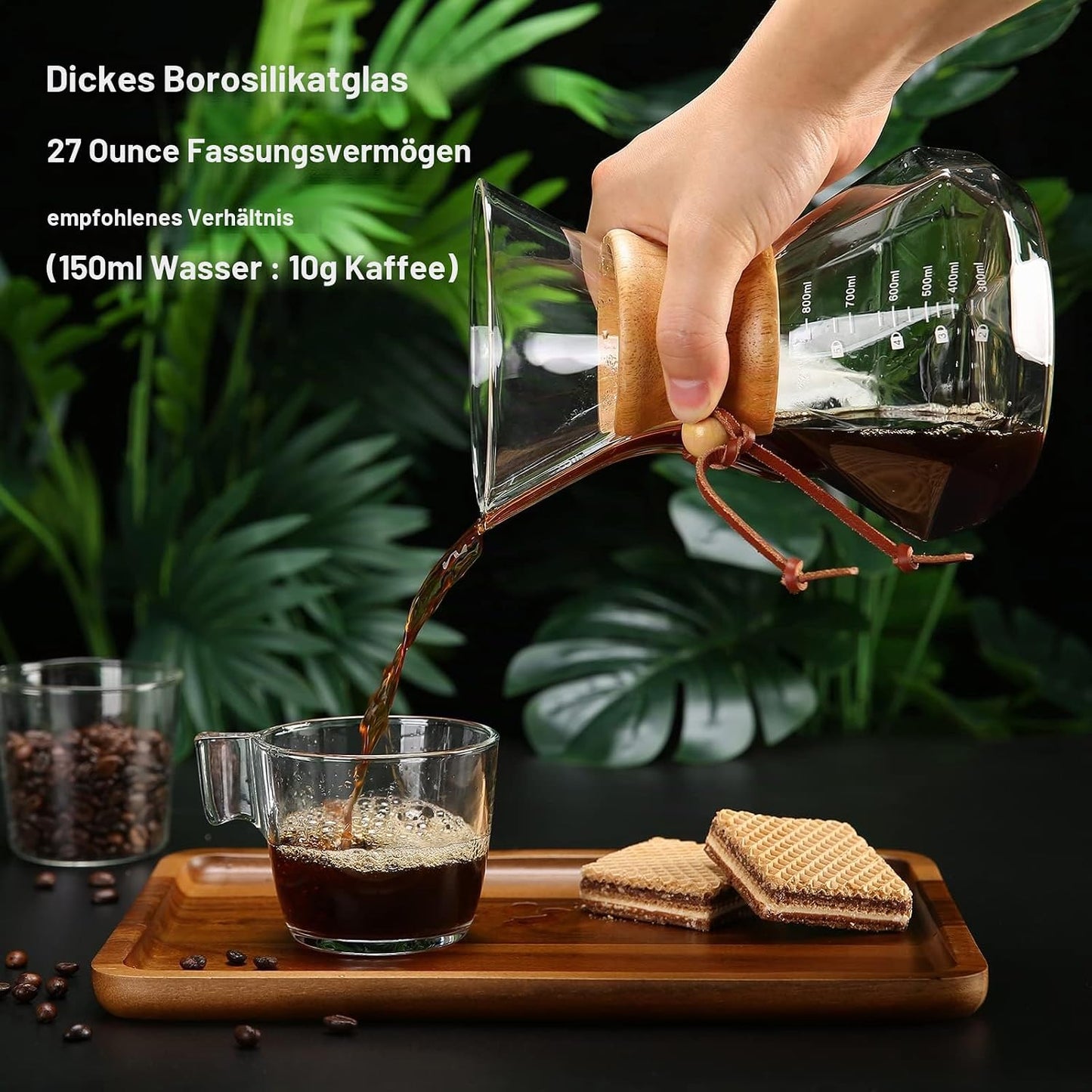 Pour Over Kaffeebereiter mit Edelstahlfilter, 800 ml, 800 ml(Steel Filter, Clear)