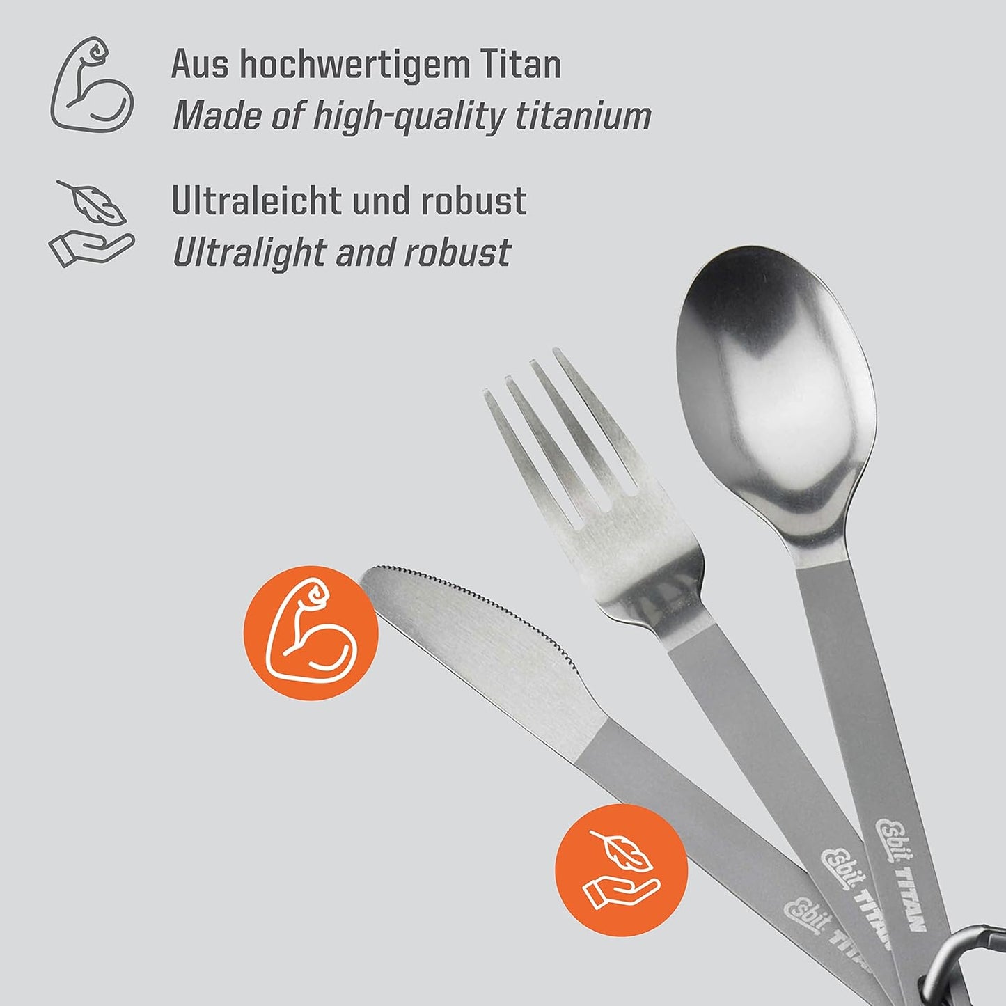 Titanbesteck 3-teiliges Set, ultraleicht, Silber