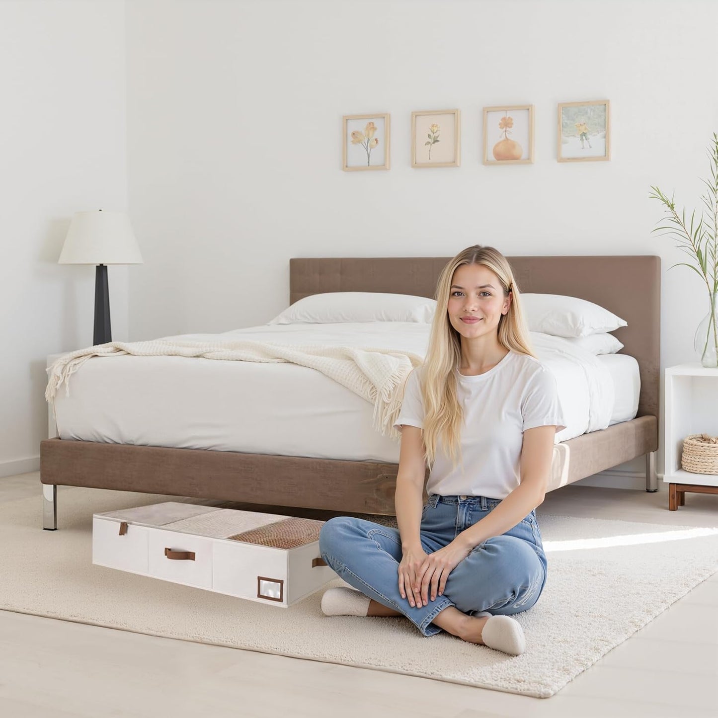 Unterbett-Aufbewahrungsbox, 2 Stück, 60 x 32 x 13 cm Beige