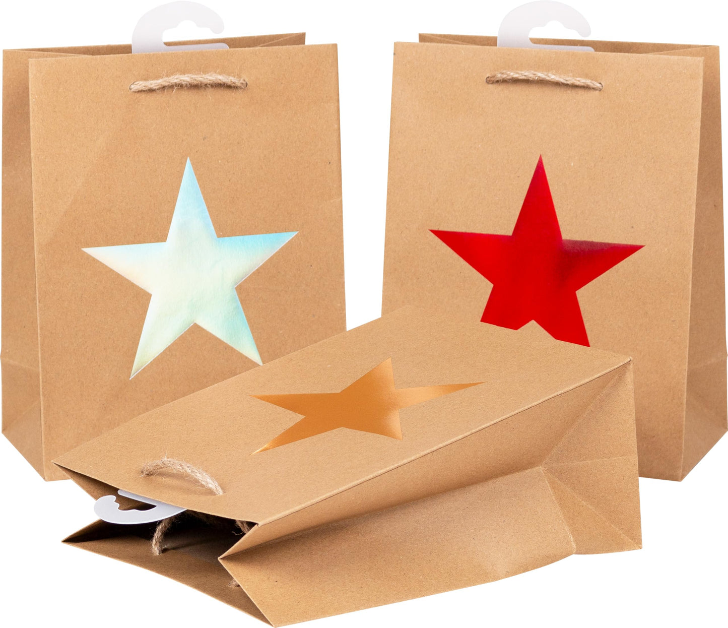 24er-Pack Geschenktaschen mit Metallic-Sternmotiv, Geschenktasche 23 x 18 x 10 cm Single Star