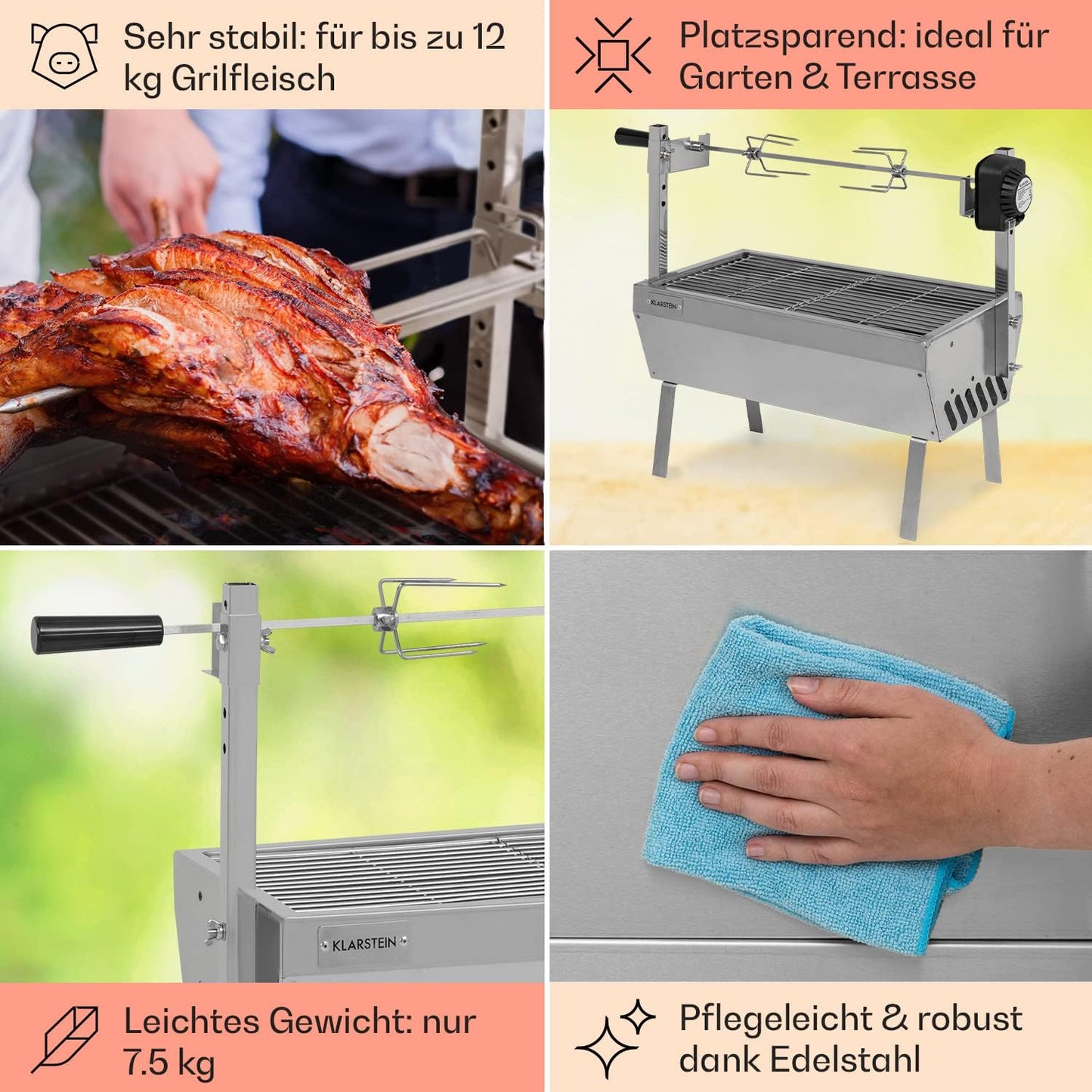 2-in-1 Rotisserie Grill mit Drehspiess, 4 Watt Silber