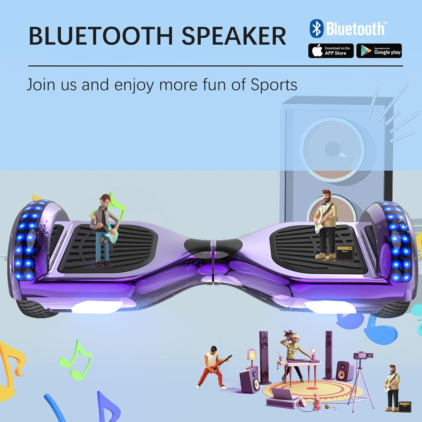 Hoverboard mit LED, Chrom Lila