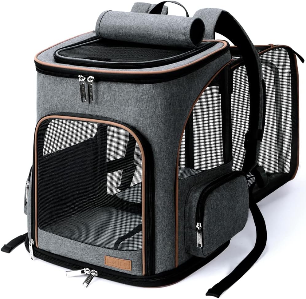 Erweiterbarer Haustier-Rucksack für Katzen & Hunde, Grau (XL) L 36 x B 31 x H 42 cm