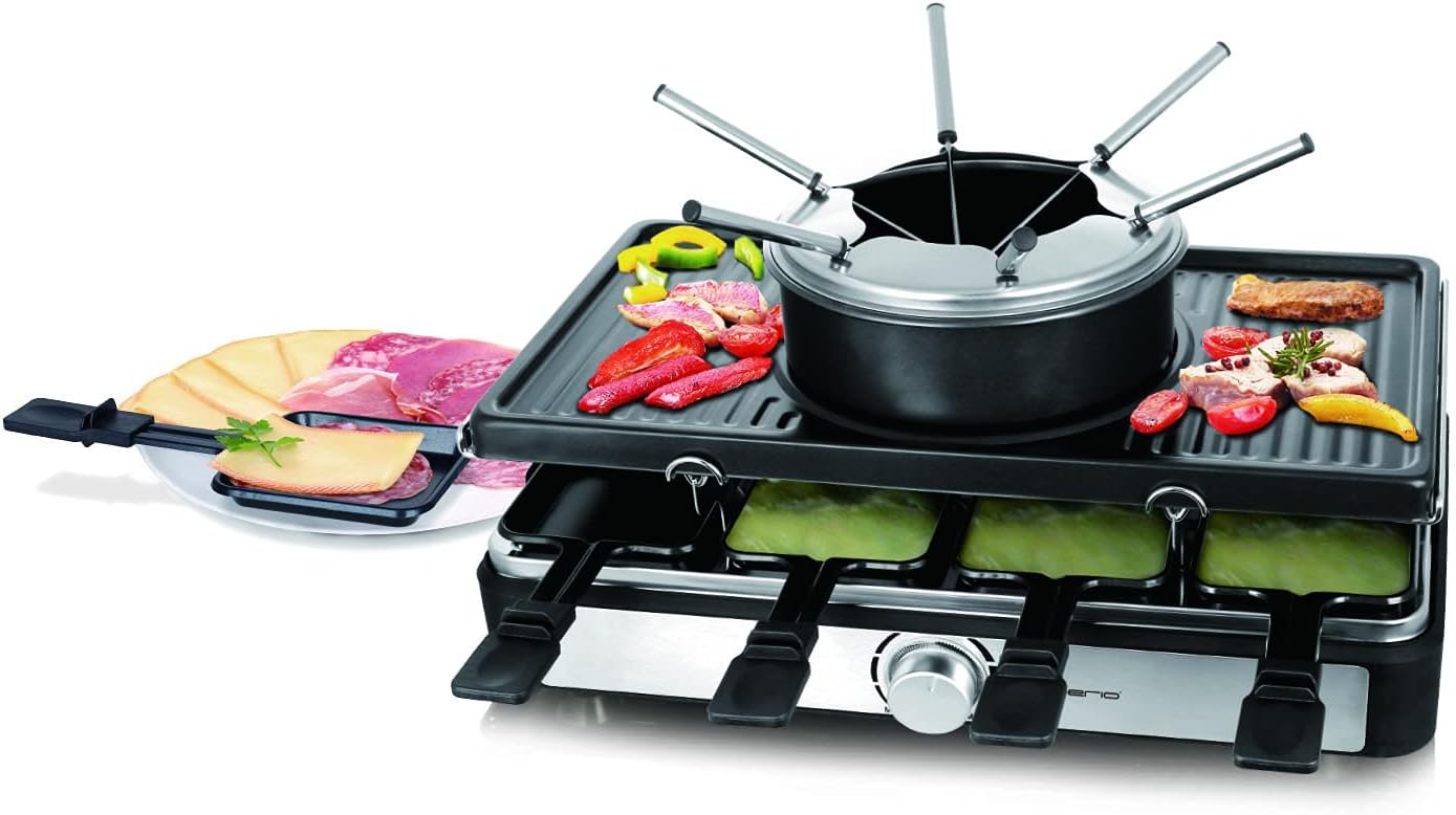 Raclettegrill,8 Pfannen,Grillplatte antihaft, inkl. Fondue
