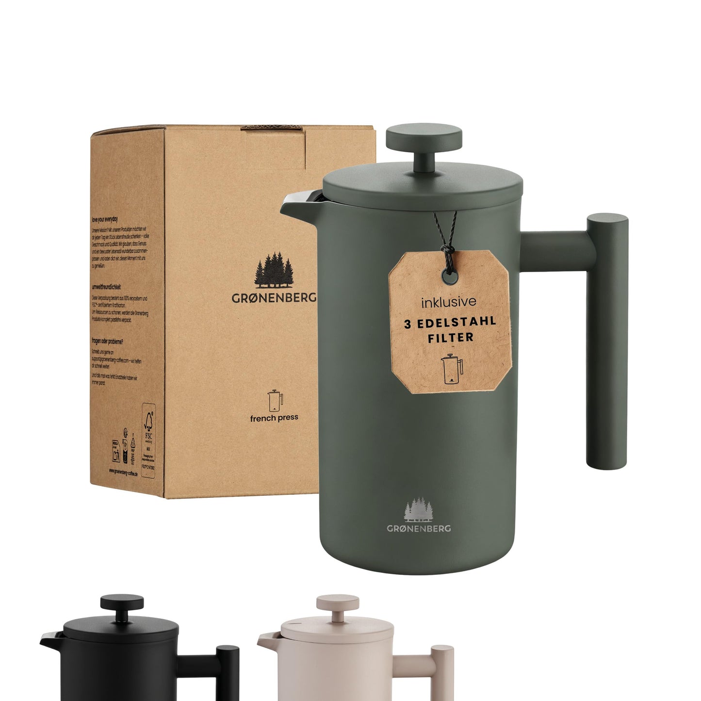 French Press Forest mit 3 Ersatzfiltern, Forest 600 ml