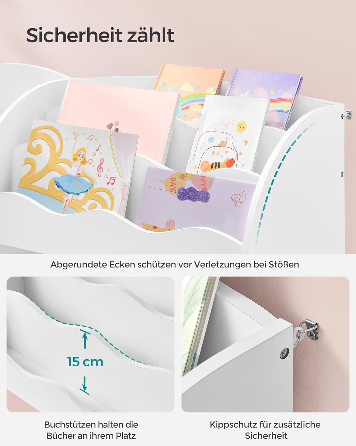 Kinder-Spielzeugregal mit Aufbewahrungsboxen, Wolkenweiss