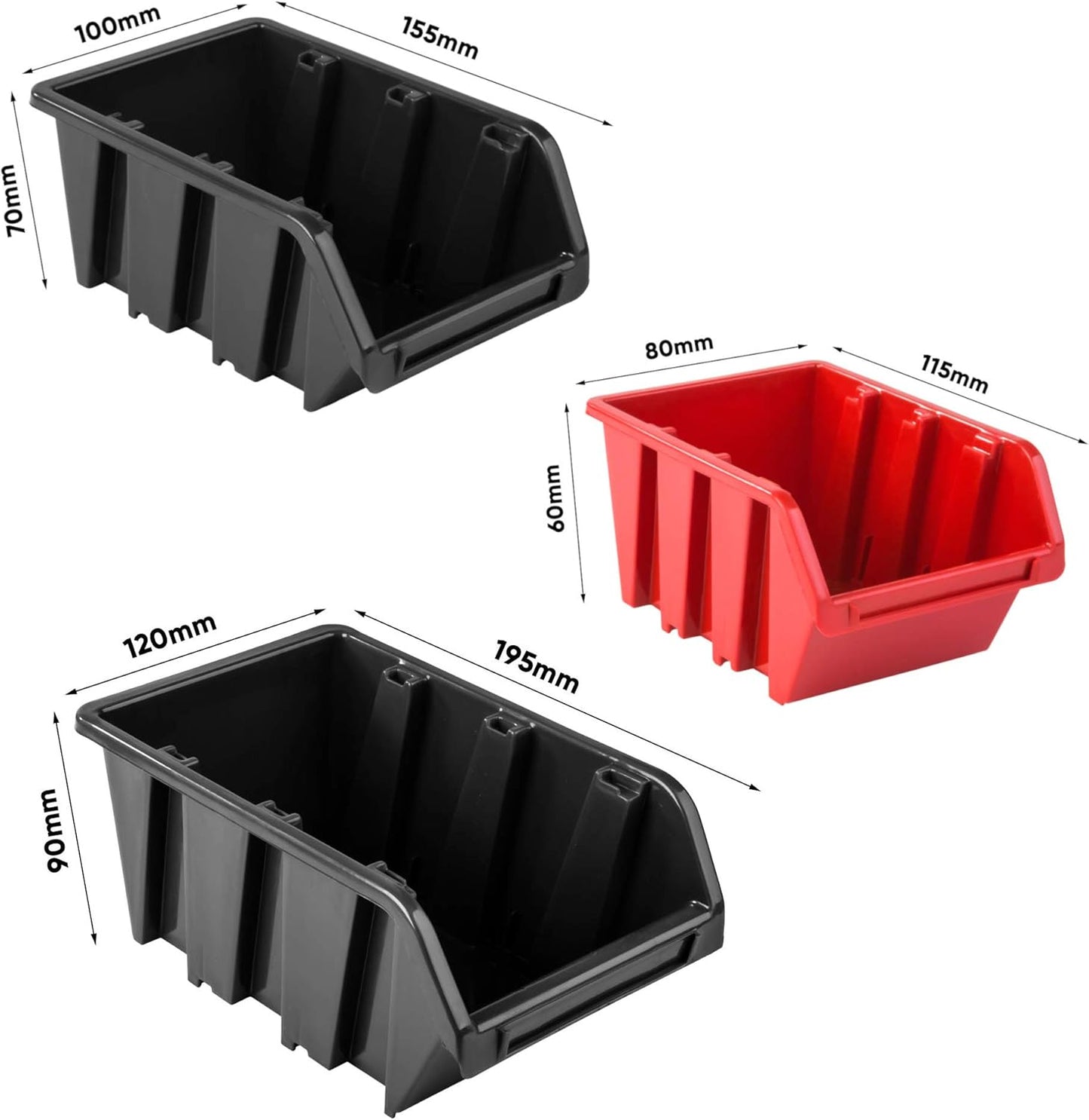 Werkzeugwand Lagersystem mit 34 Stapelboxen, Rot/Schwarz
