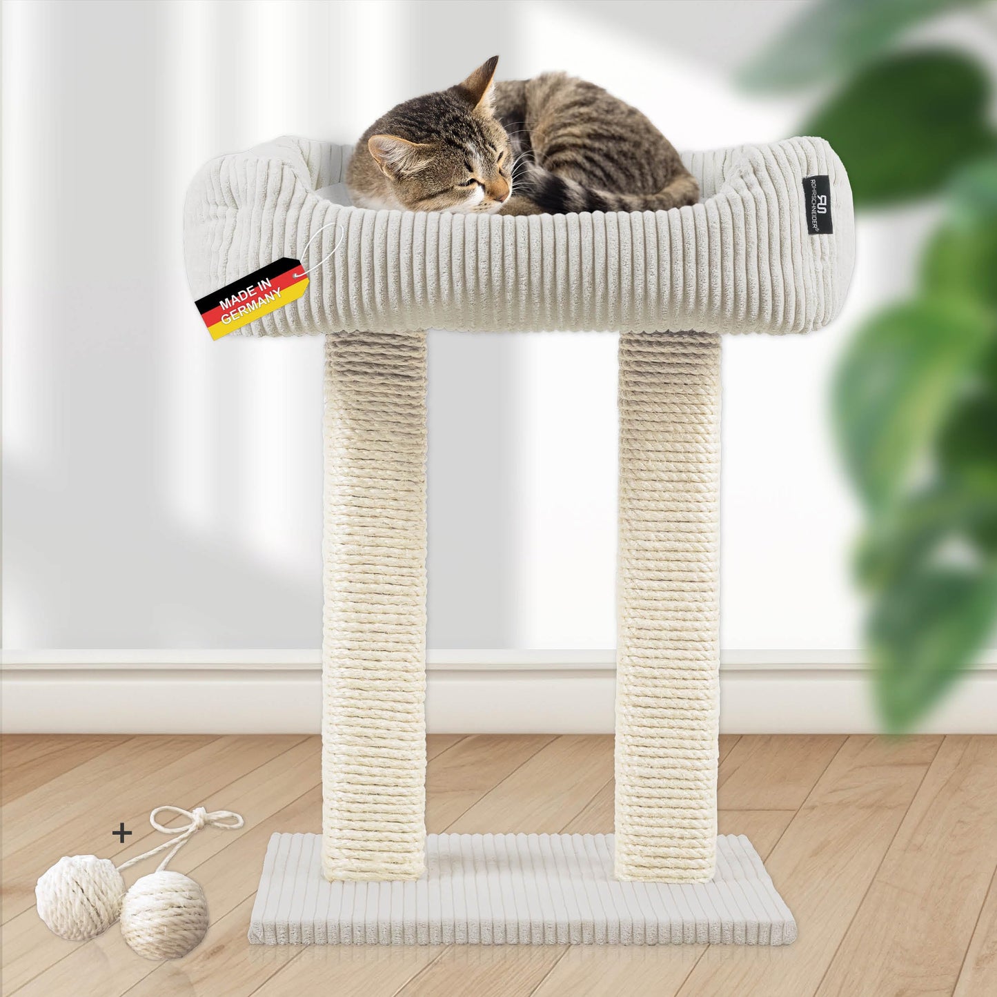 Moderner Kratzbaum Wolly, Cordstoff breit beige