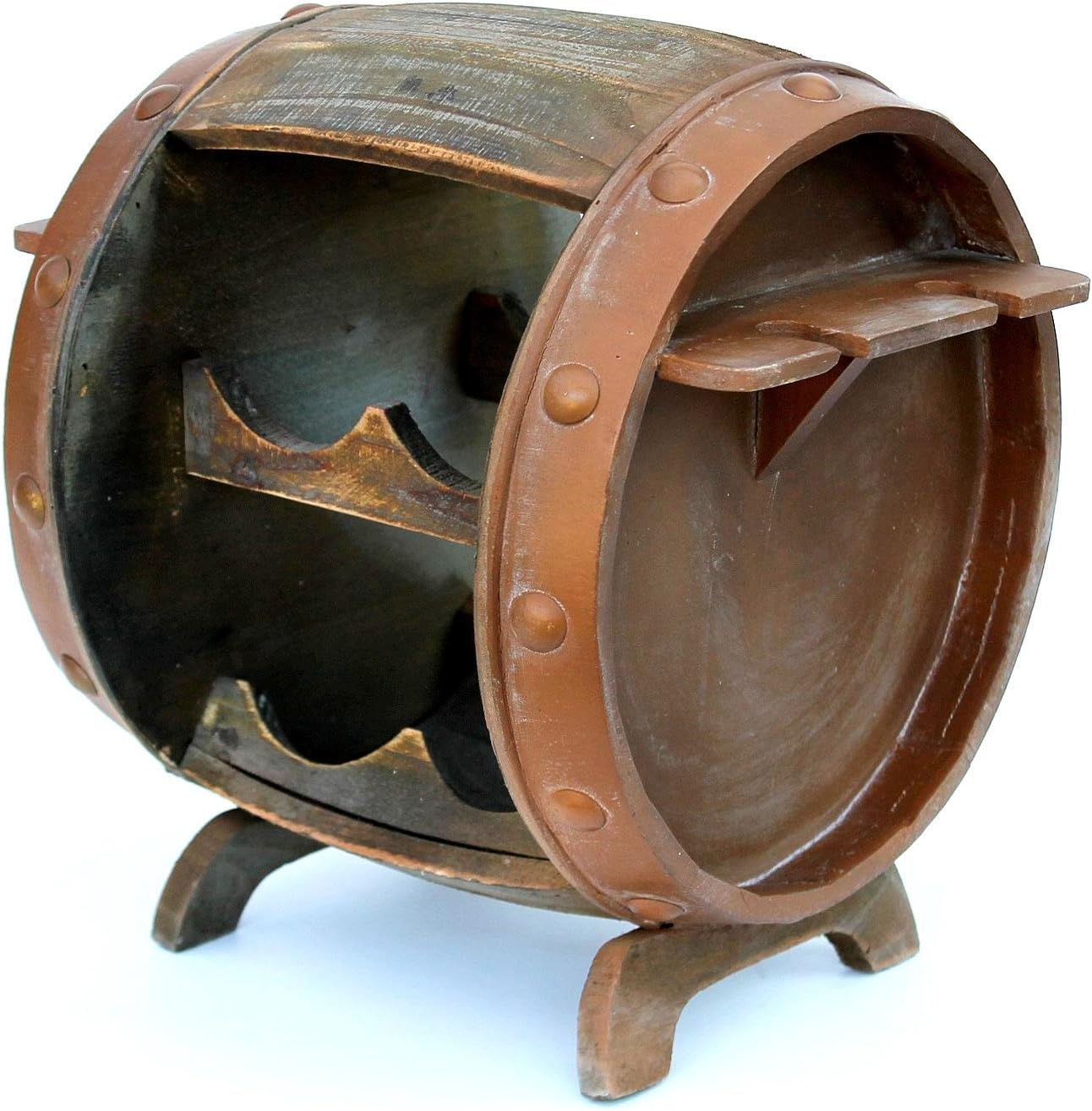 Weinfass-Flaschenregal mit Glashalter