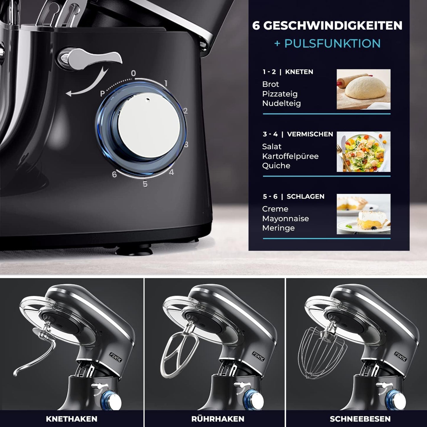 Knetmaschine mit Rührhaken, Schwarz