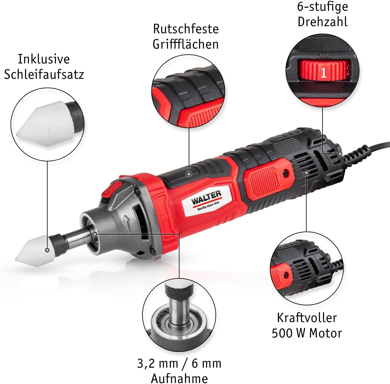 Geradschleifer mit stufenloser Drehzahlregelung, 500 W