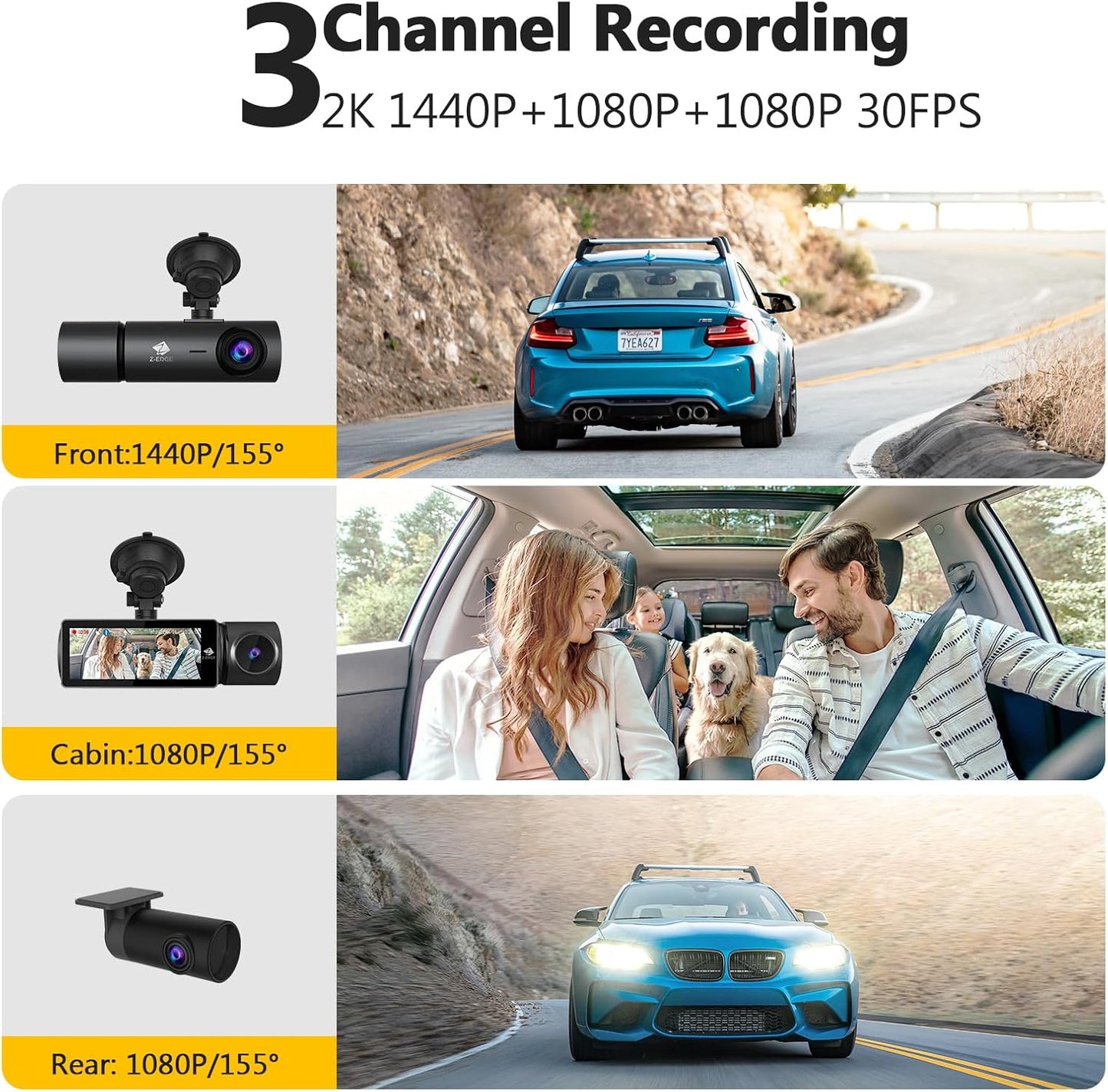 Dashcam T3P 3-Kanal 5K mit GPS & Wi-Fi, T3P