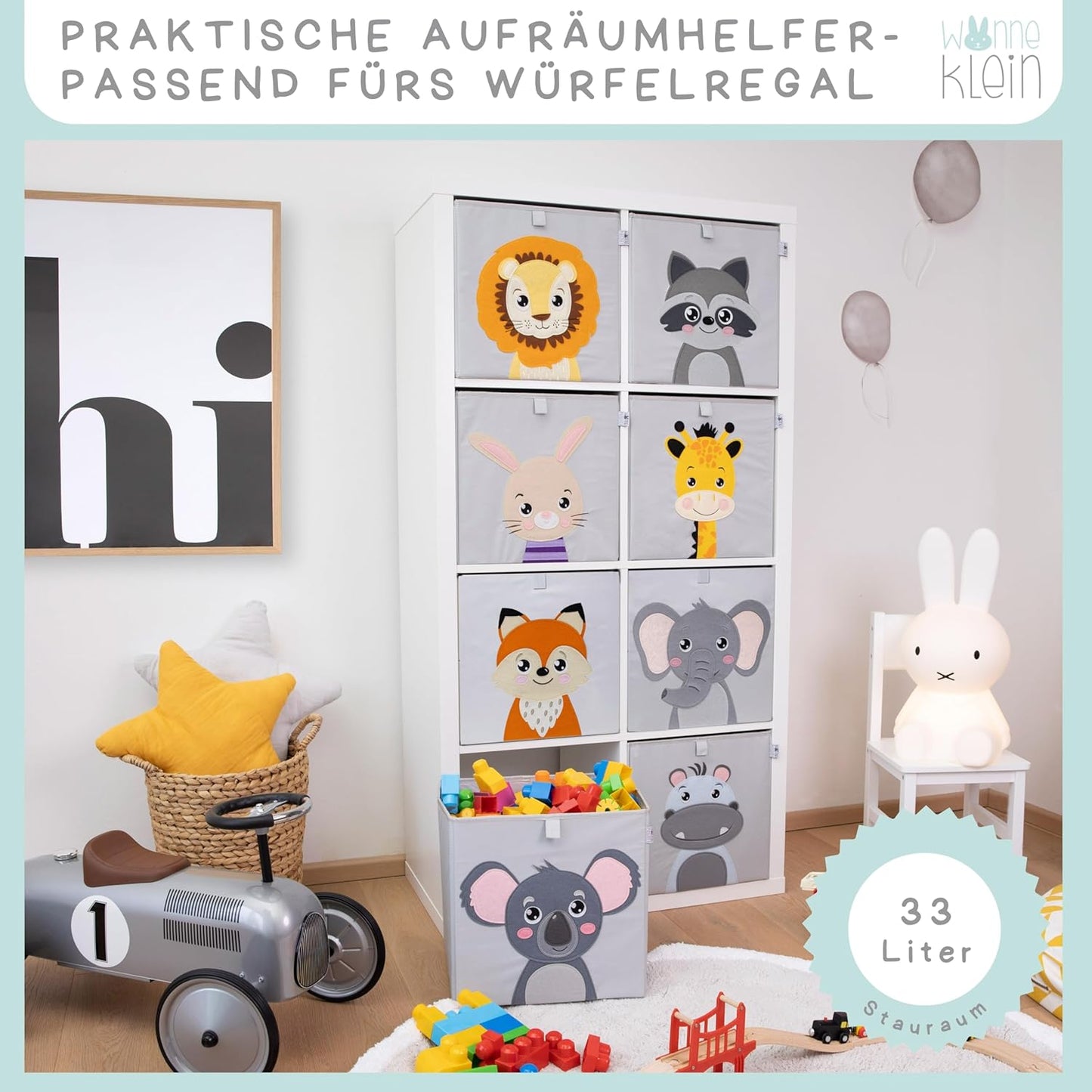 Aufbewahrungsboxen-Set mit Tiermotiven, 3er Set: Hase, Fuchs, Waschbär