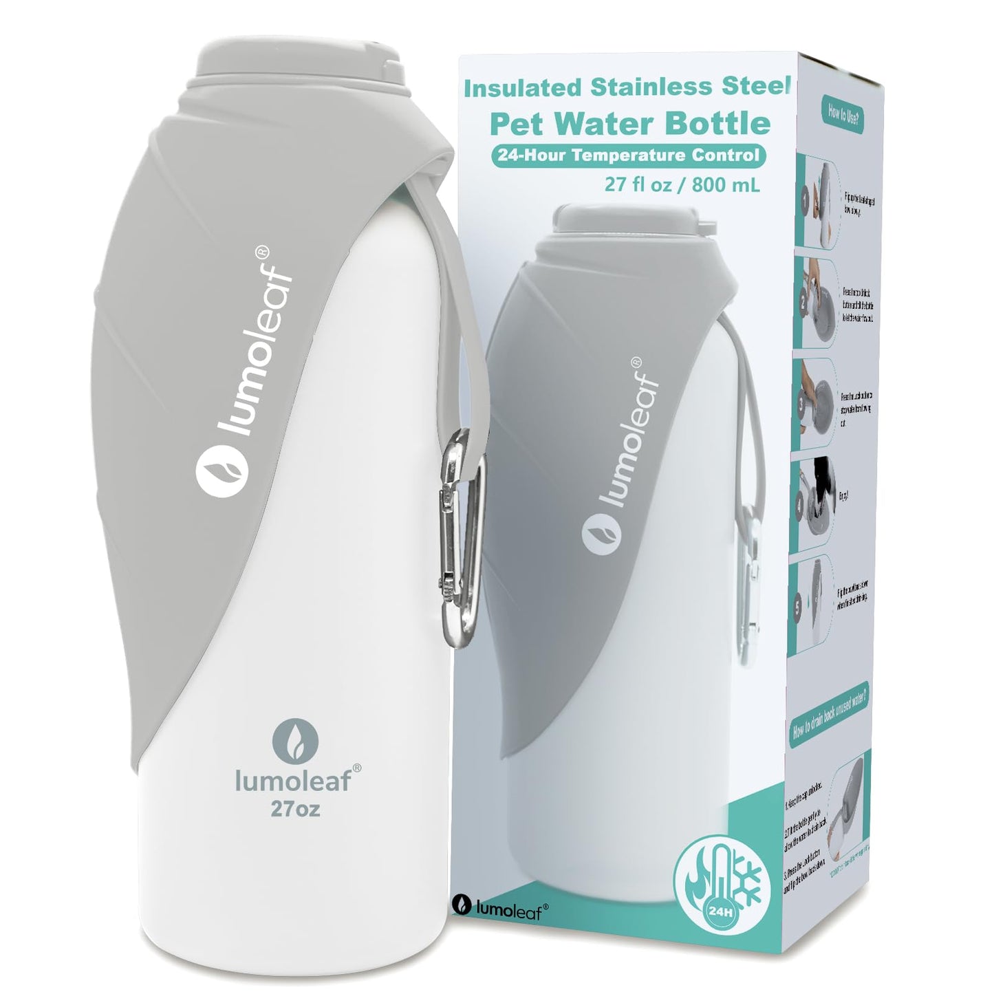 Isolierte Hundewasserflasche, Grau 800 ml