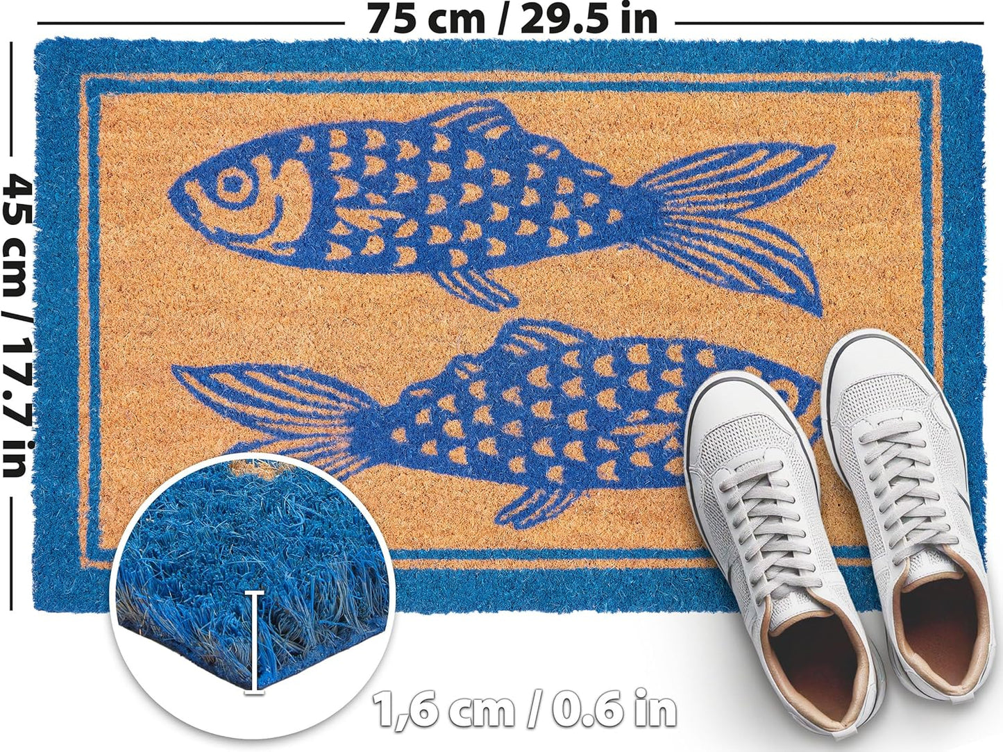 Antirutsch Fussmatte, Fische - Blau