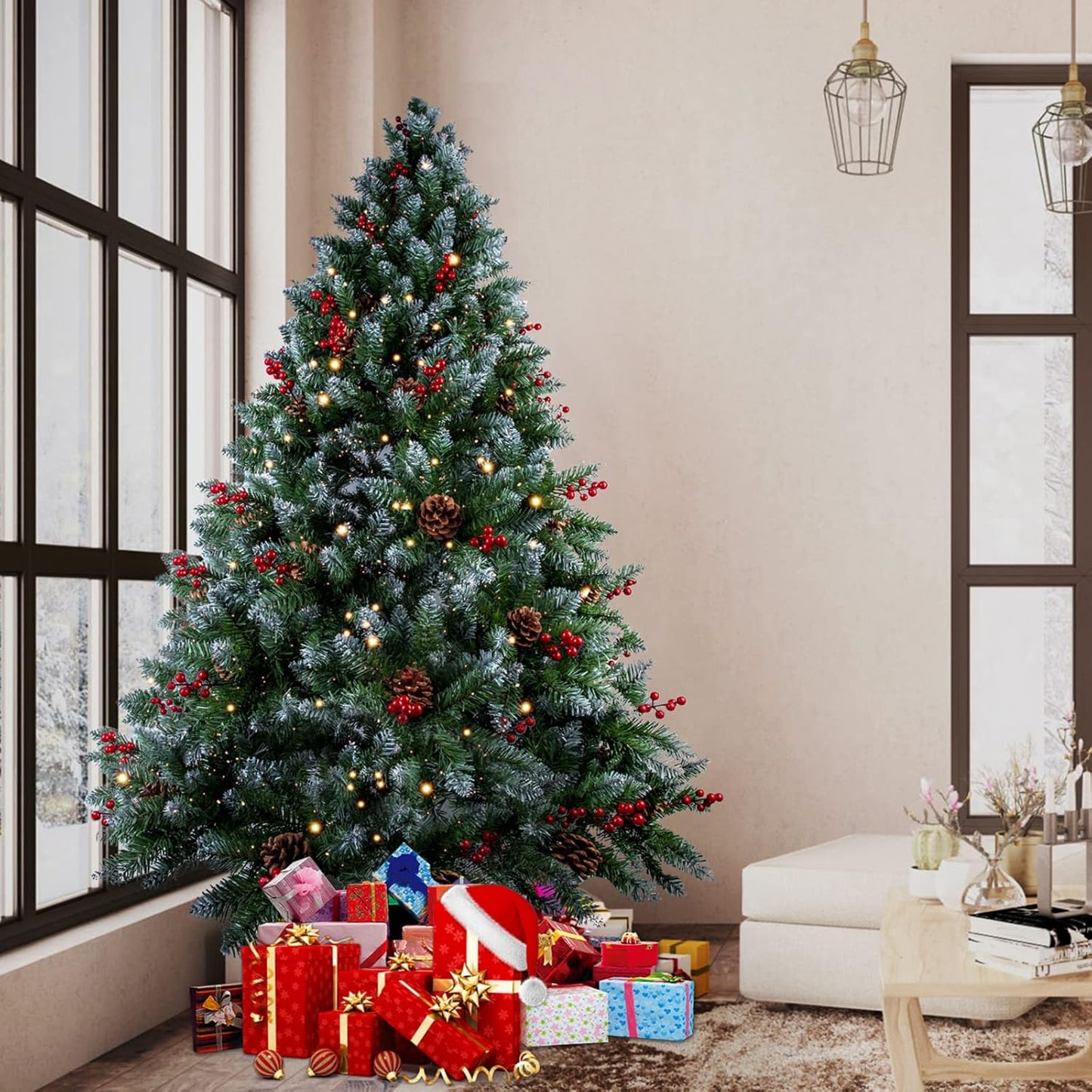 Künstlicher Weihnachtsbaum mit Lichterkette, 180 cm Grün - 720 Spitzen