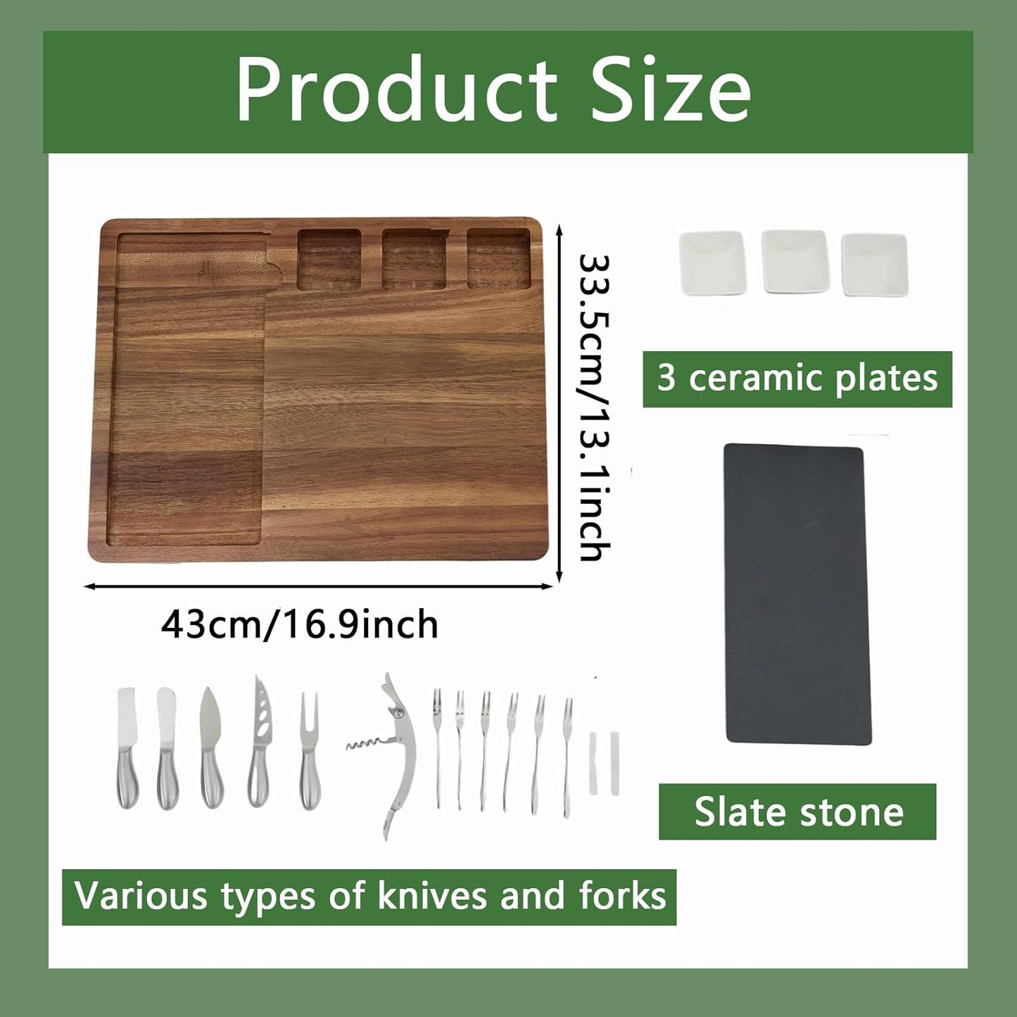 Käsebrett-Set mit Werkzeugen, 16,9 x 13,1 Zoll