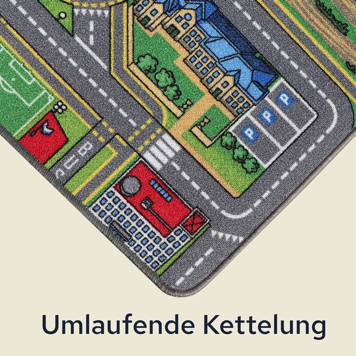 Spielteppich mit Strassen und Kreisverkehr, 140 x 200 cm (Rechteckig)