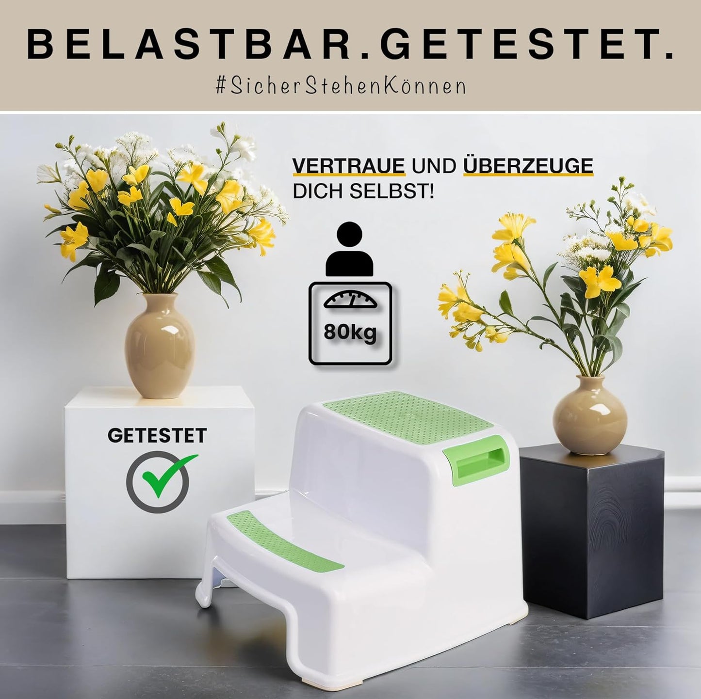 2-stufiger Tritthocker für Kinder und Erwachsene, Grün