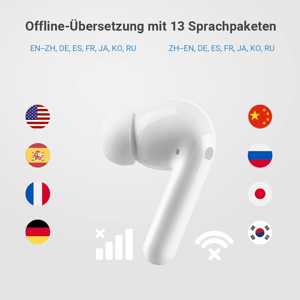 M3 Übersetzer-Kopfhörer mit App-Unterstützung, Weiss Offline-Paket inklusive