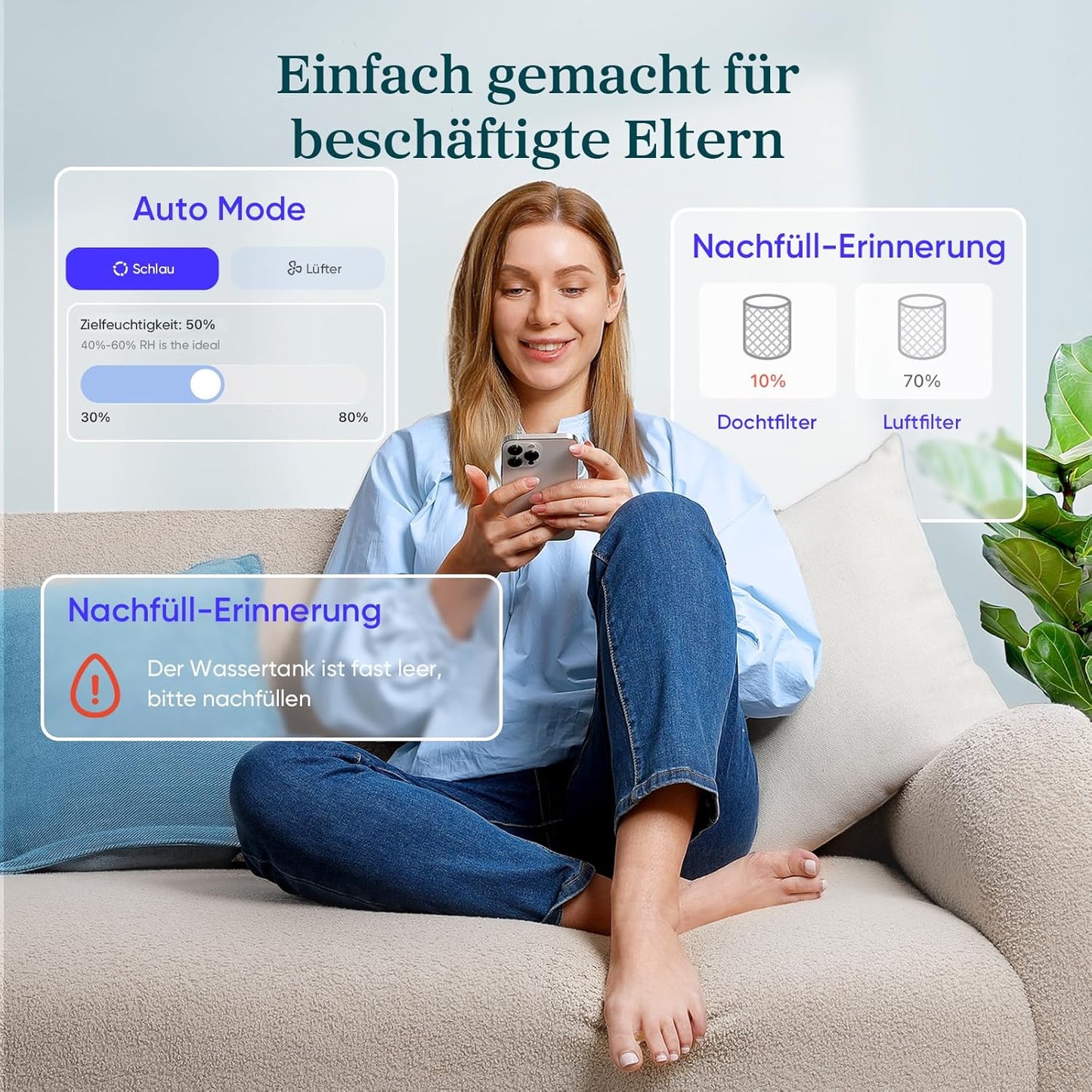 Sprout Verdunstungsluftbefeuchter 3,8L, leise, Smart Funktionen, 3,8L Verdunstungsluftbefeuchter
