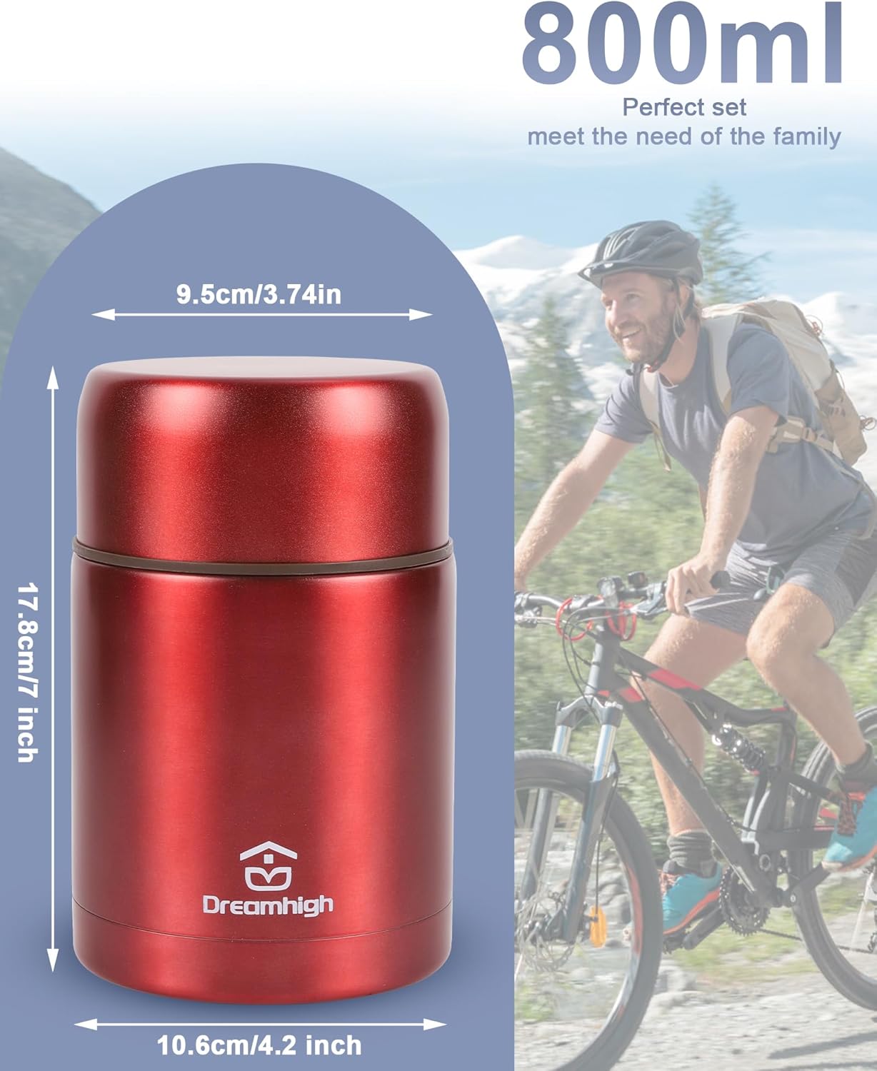 Thermobehälter für Essen, 800 ml, Red-800ml