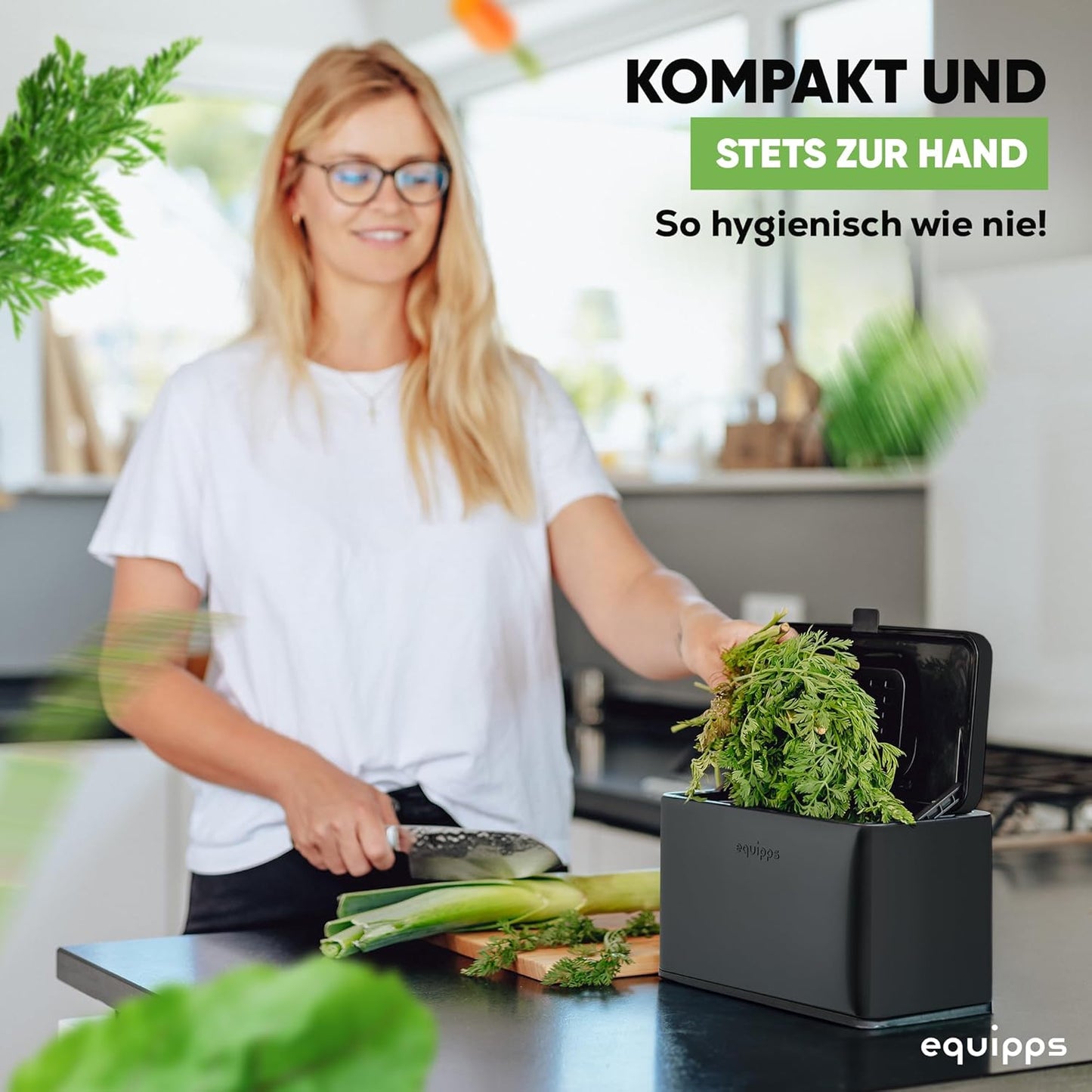 Komposteimer mit Geruchsfilter, Schwarz 3l