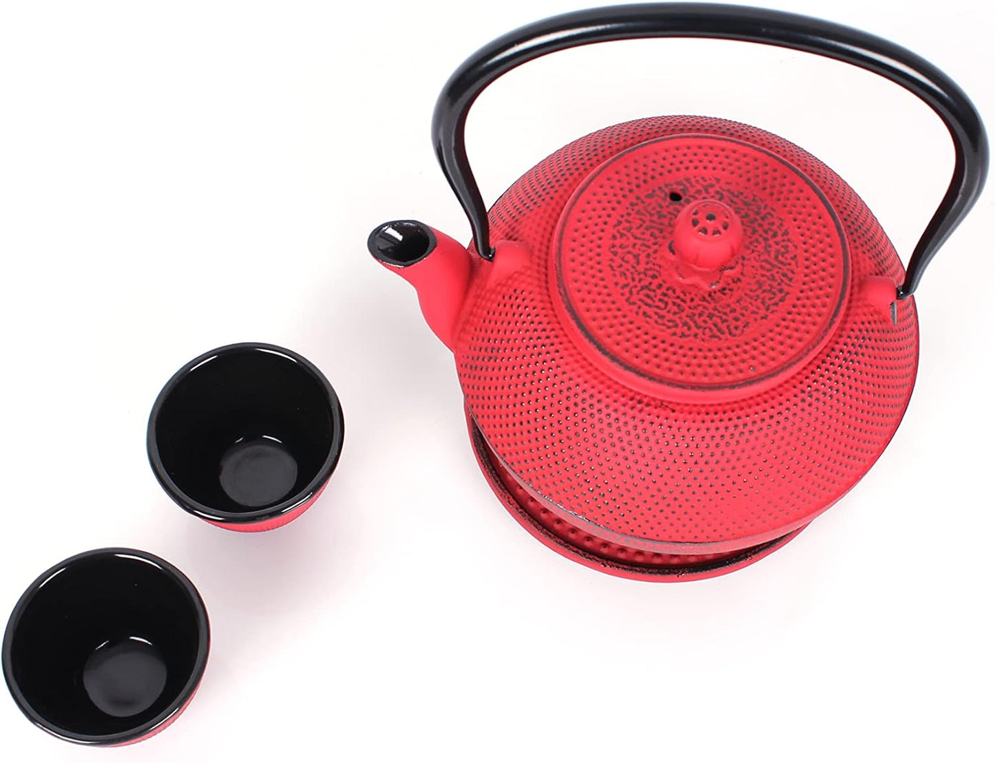Teeservice mit abnehmbarem Sieb, Untersetzer und Becher im Vintage-Design, 1,1 L Rot
