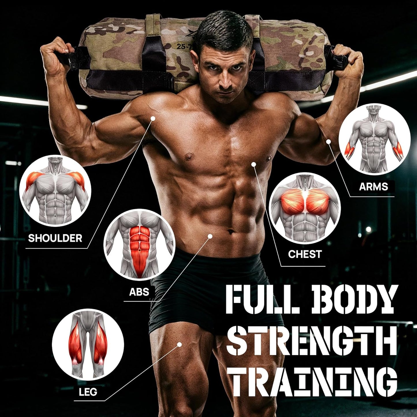 Verstellbare Sandsäcke für Krafttraining (11-34 kg), K. Tarnfarbe - (11kg - 34kg)