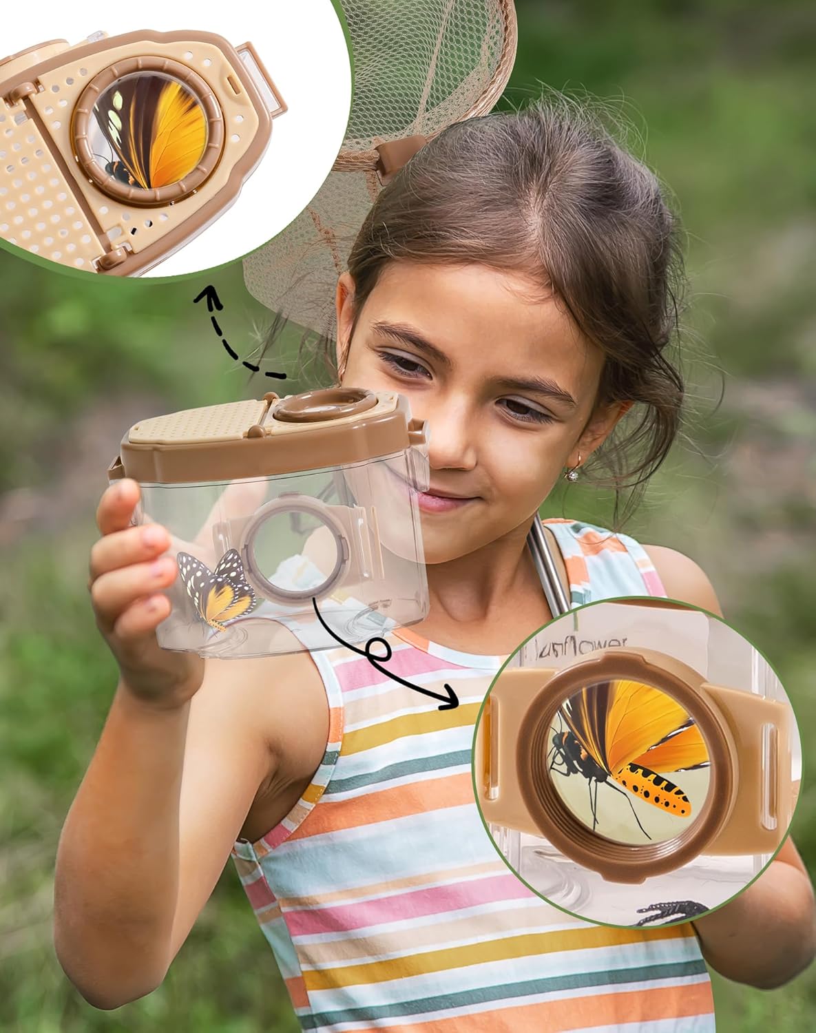 12-teiliges Entdecker-Set mit Insektennetz, Lupe, Insektenbeobachter, Schmetterlingsnetz, Grün - 12pc