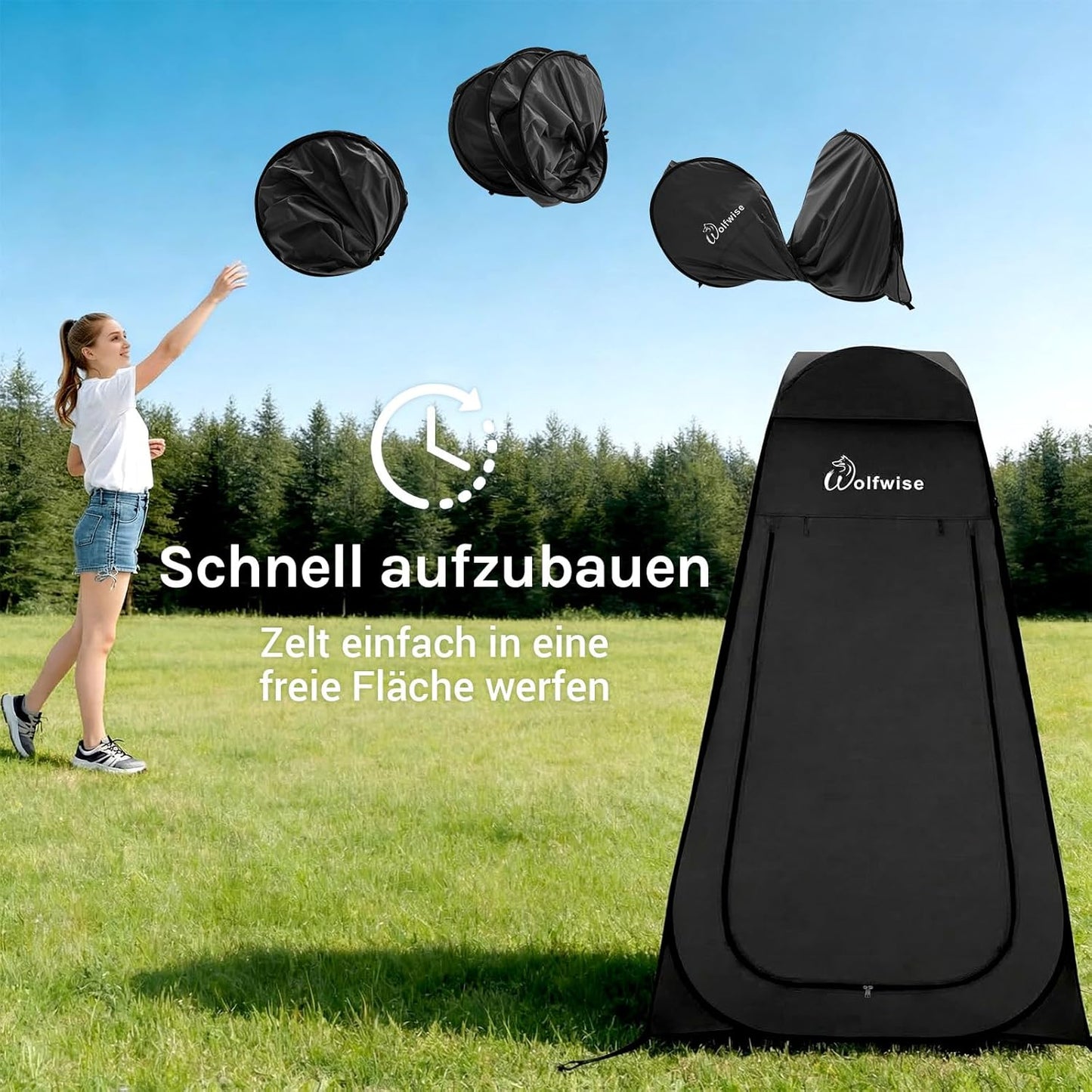 Pop-up-Dusch- und Umkleidezelt mit UV-Schutz, Schwarz Hoch: H 200cm, W 120cm
