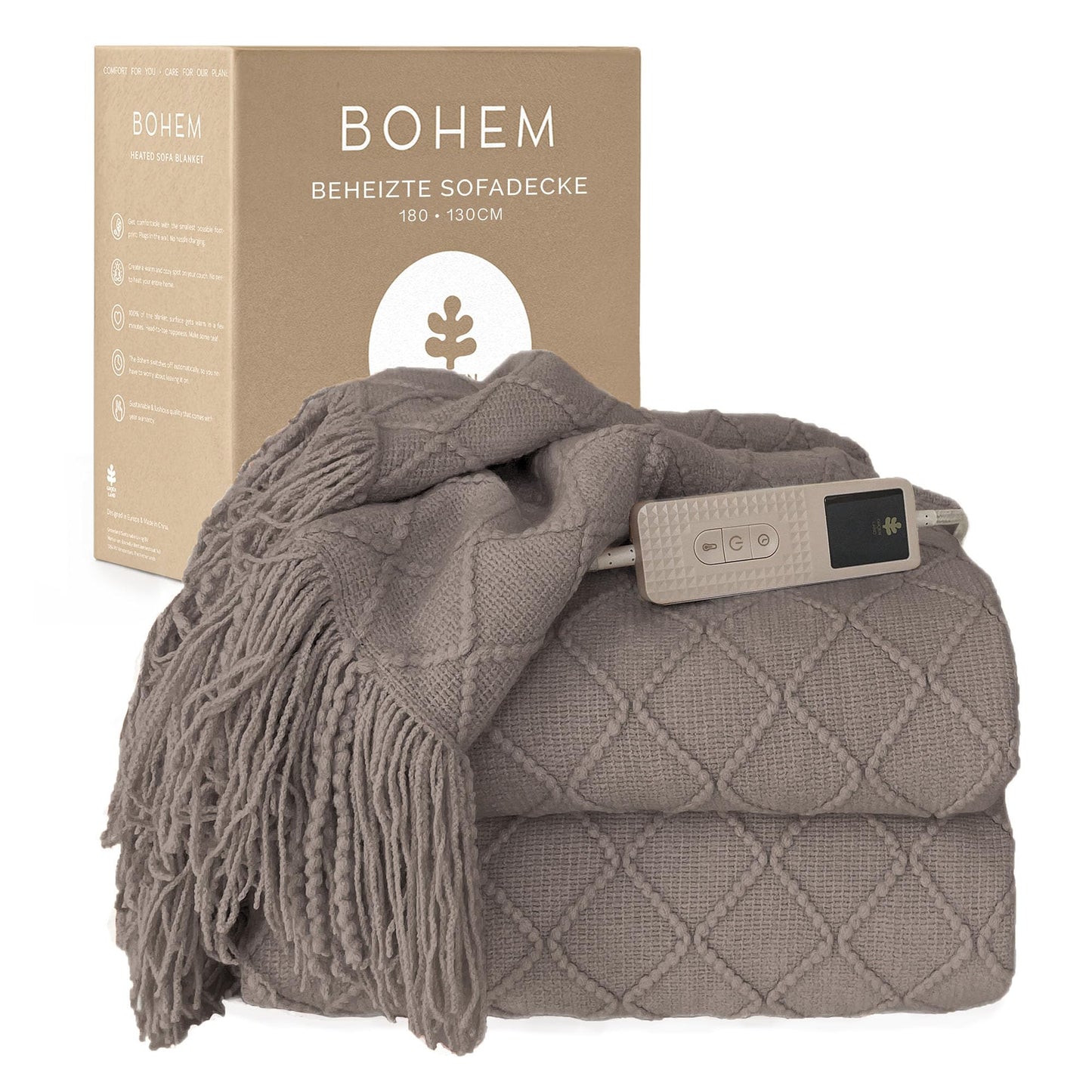 Sofa Heizdecke Bohem mit 9 Heizstufen & Auto-Off Timer, Umber Wood