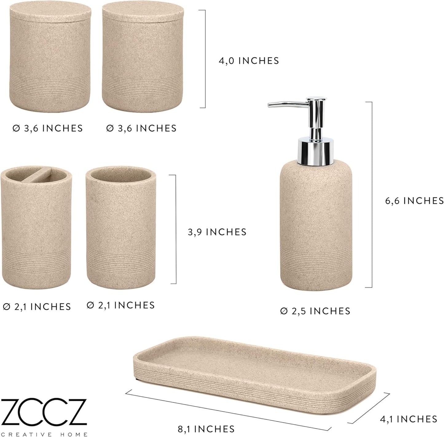 6-teiliges Badezimmer-Organizer-Set, Beige 6pcs