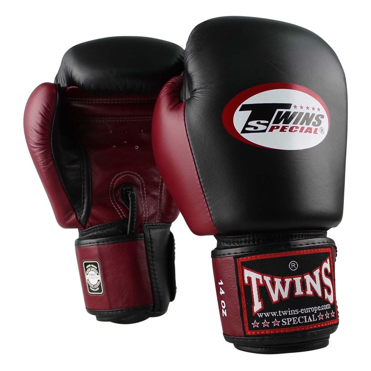 Boxhandschuhe Leder, Schwarz/Weinrot 16 oz