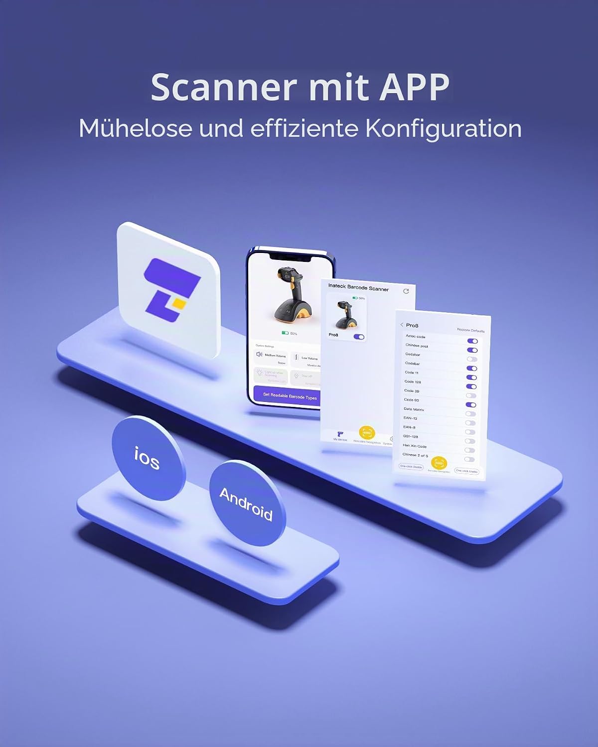 2D-Barcode-Scanner mit Touchscreen und Smart Base, 2D with Base and Screen