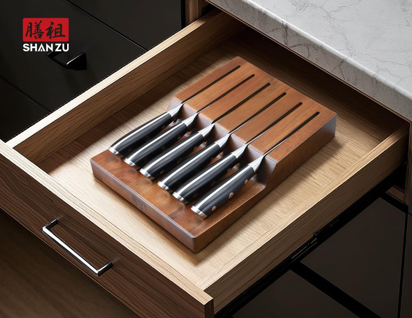 Pro Series Steakmesser-Set mit Wellenschliff und Messerblock, Steakmesser mit Block
