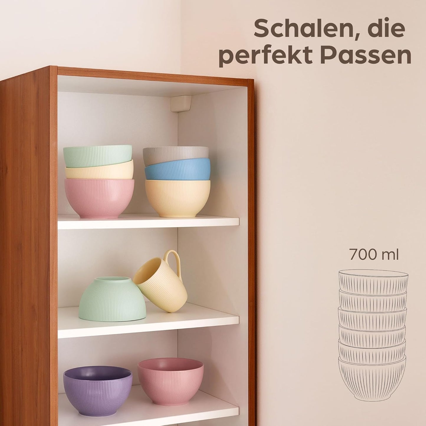 Müslischalen-Set, 6 Stück, mikrowellen- & spülmaschinenfest, 6er Set Bunt