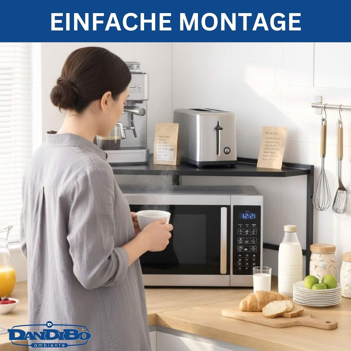 Verstellbares Mikrowellenregal, Schwarz
