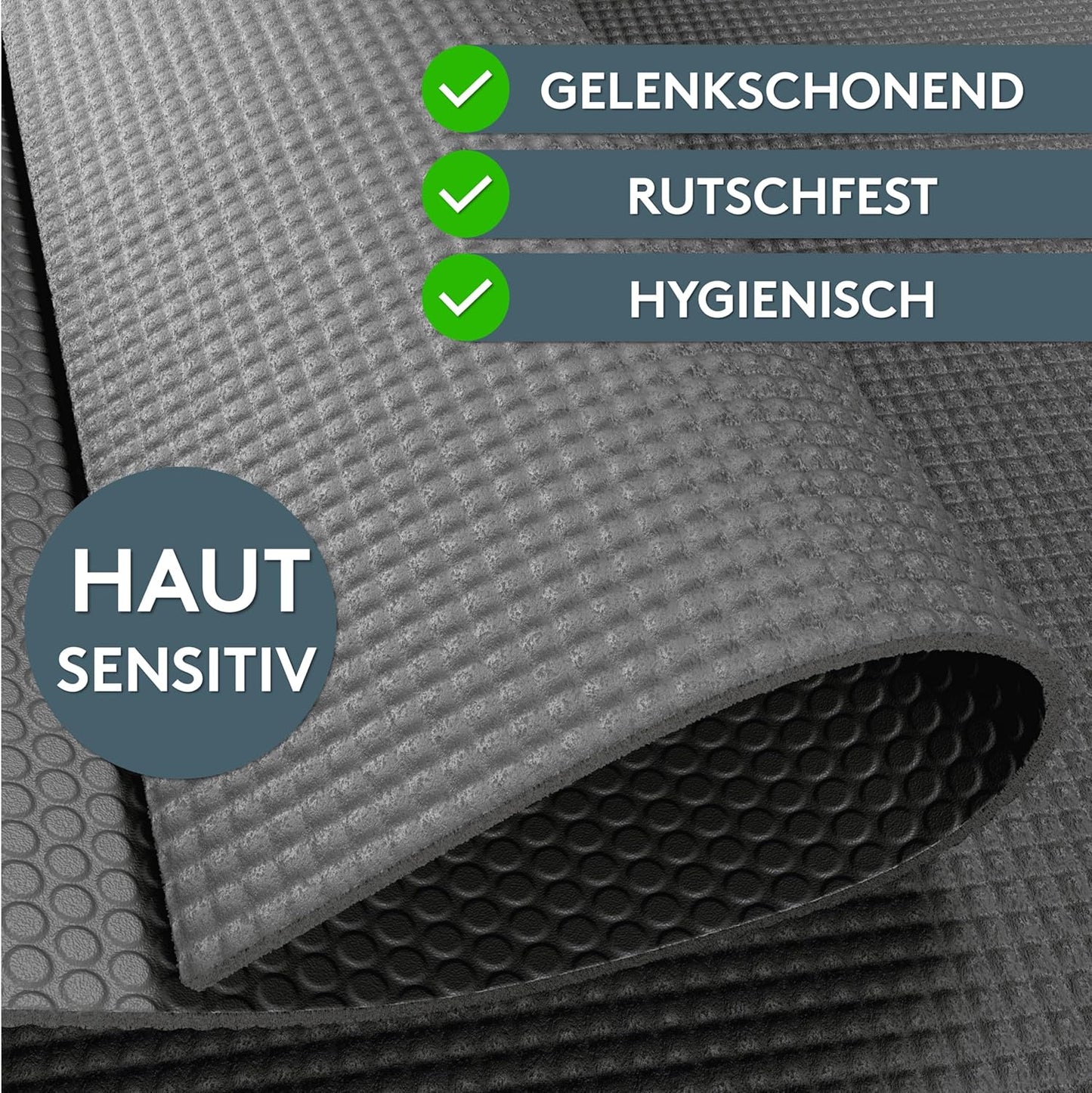Yoga- und Gymnastikmatte mit Tragegurt, 60 x 180 cm Grau