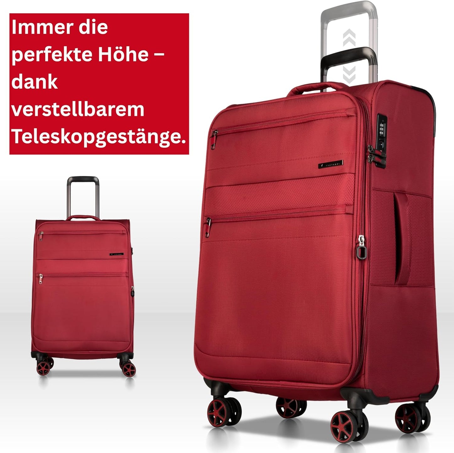 Weichschalenkoffer mit Dehnfalte und 4 Rollen, L Rot