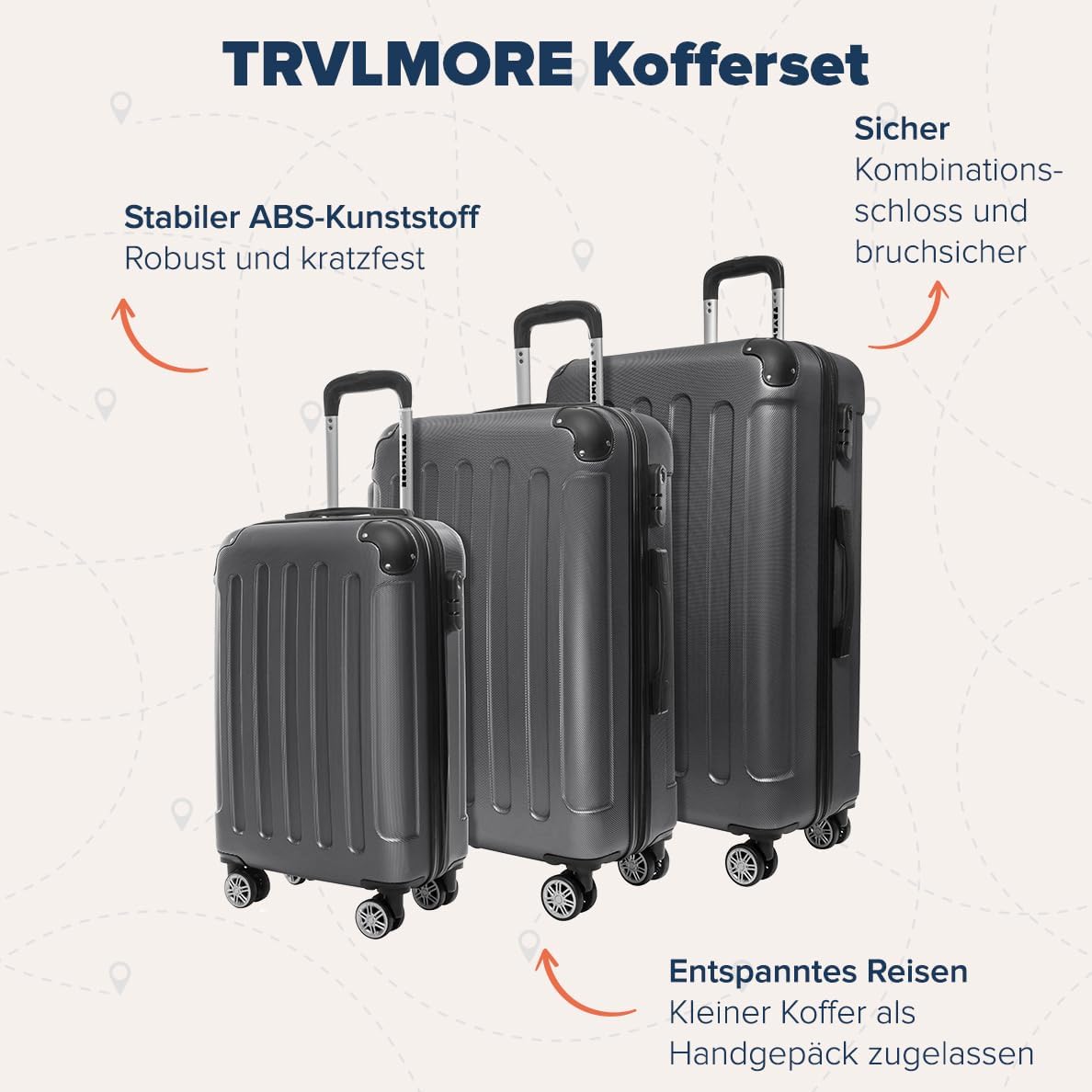 3-teiliges Kofferset, Kofferset 3 teilig Grau