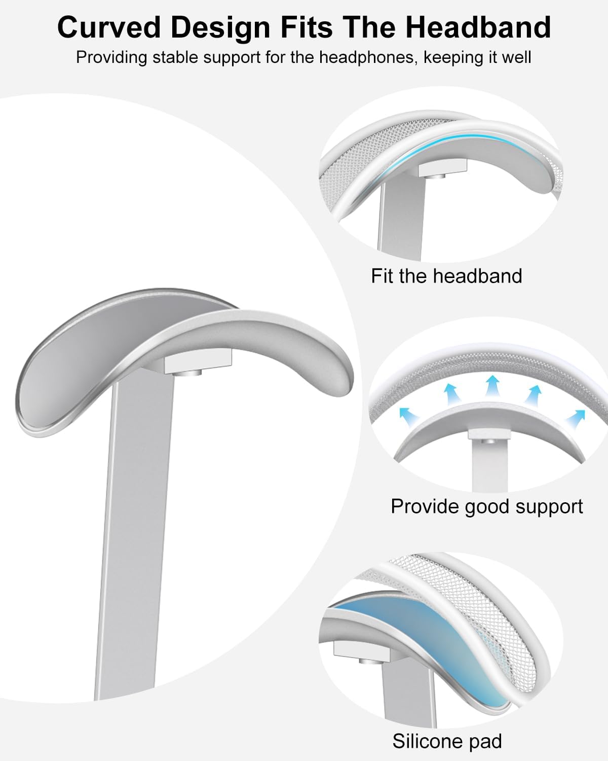 Kopfhörerständer für Over-Ear und Gaming-Headsets, Silber weiß