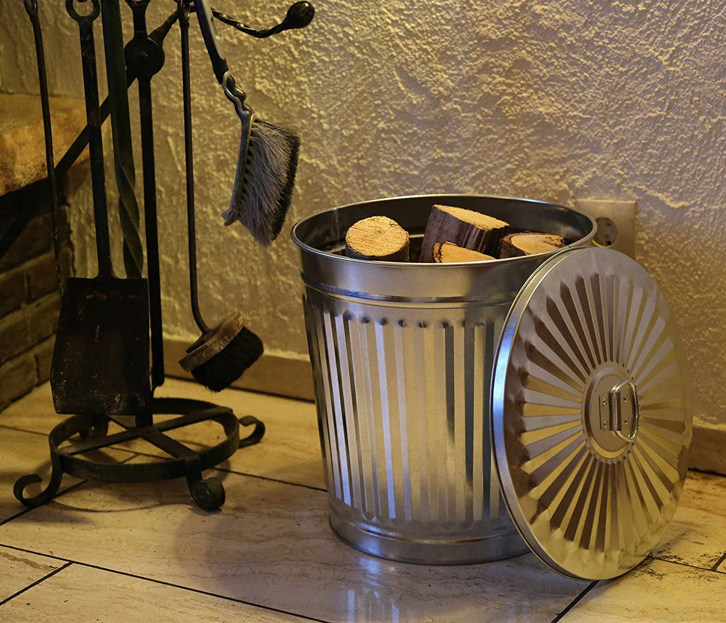 Metalleimer im Retrodesign mit Deckel (62L + 30 Müllbeutel), 1 Mülleimer 62L + 30 Müllbeutel