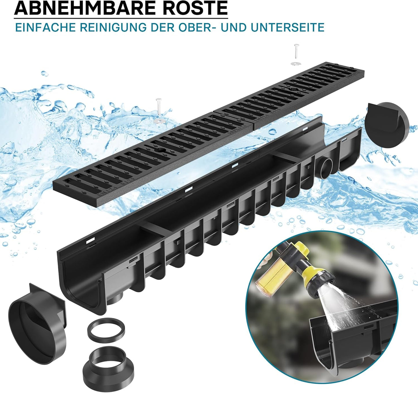 Entwässerungsrinne mit Abdeckrost, 1 m, 12,5 t, Gusseisen 1m, 12,5 t