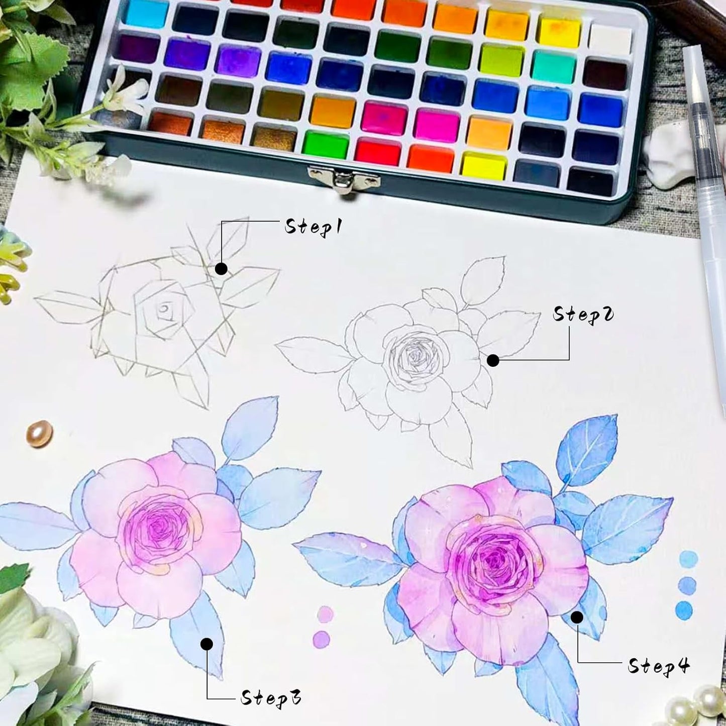 Aquarellfarben-Set mit Papier und Pinsel, 100 Farben