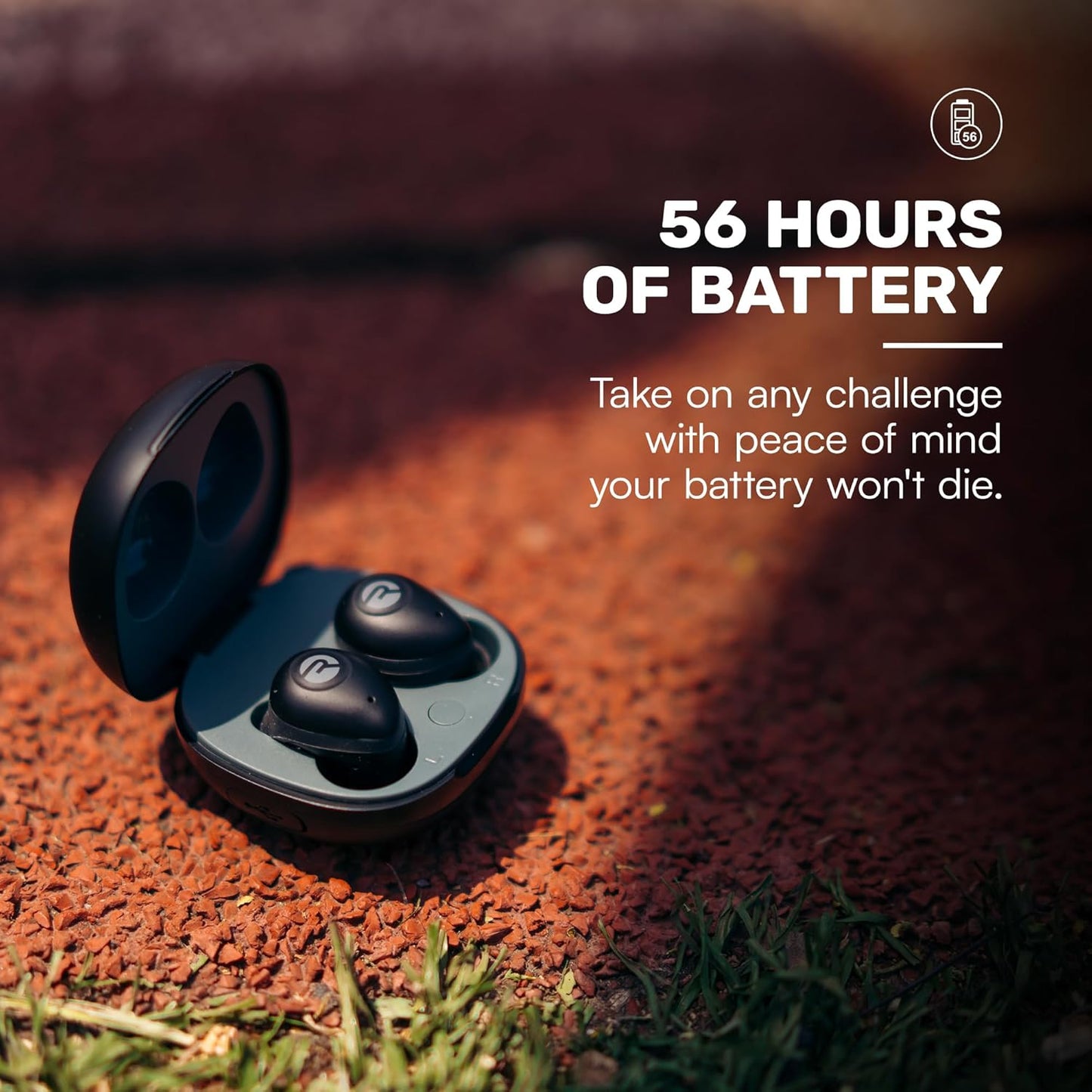 True Wireless Sport-Ohrhörer mit Mikrofon und Ladebox, Schwarz